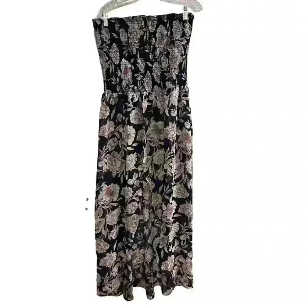 Venus Women's XL Multicolor Sheer Floral Smocked Maxi Dress Long